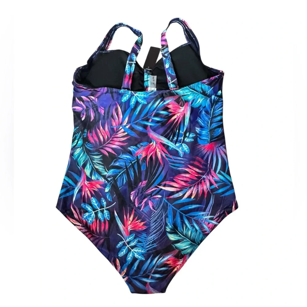 Tempt Me XXL Tropical One-Piece Swimsuit Tummy Control Spring Break Beach B61 - Picture 3 of 8
